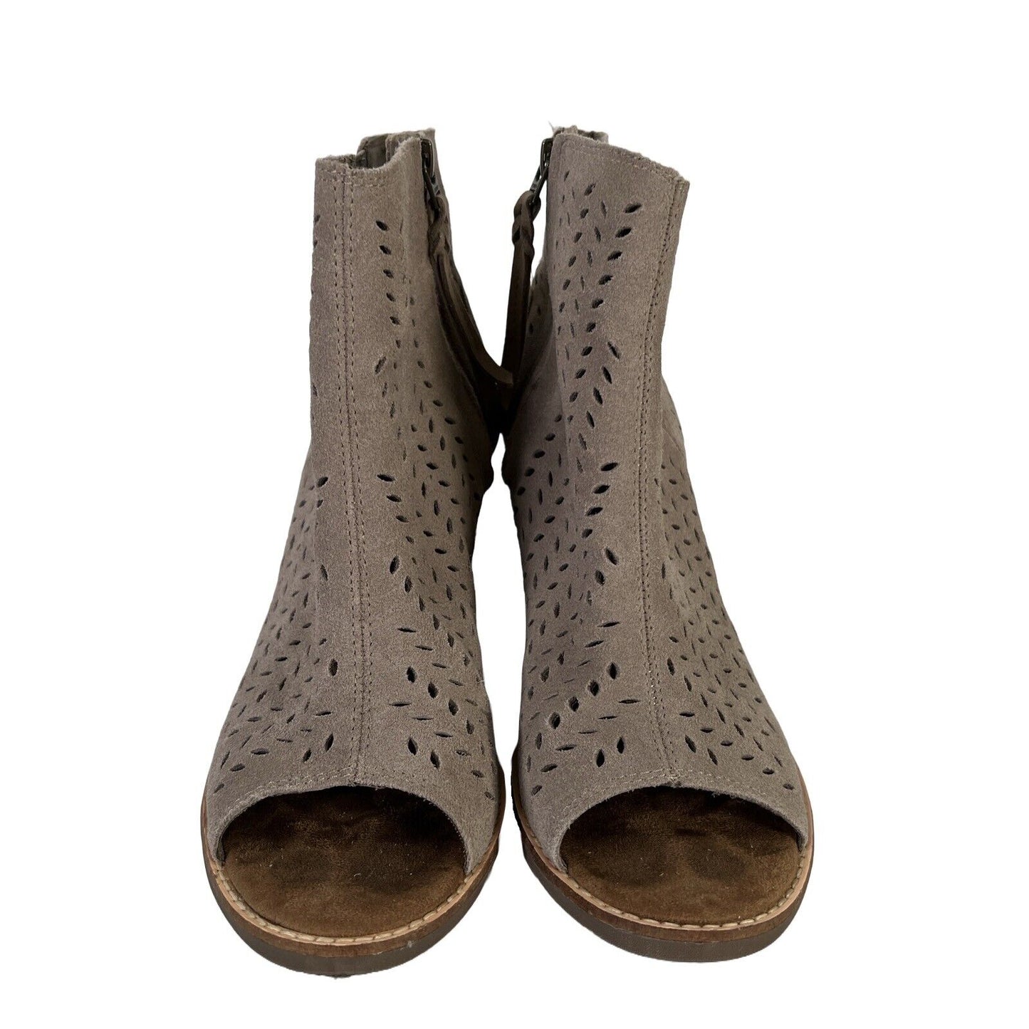 Toms Women's Taupe/Gray Peep Toe Block Heel Booties - 7.5