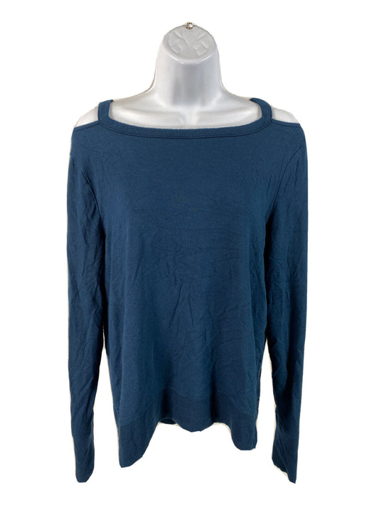 Athleta Women's Blue Long Sleeve Cold Shoulder Terry Knit Shirt - S