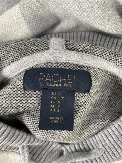 RACHEL Rachel Roy Women's Gray Windowpane Knit Hooded Sweater - S