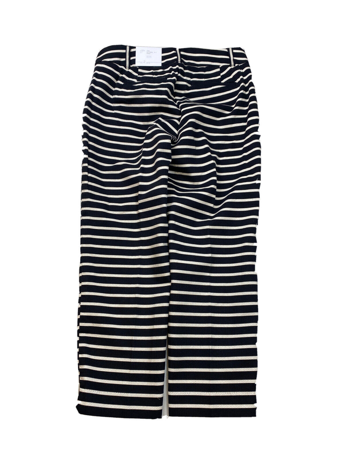 NEW LOFT Women's Black/Ivory Striped Riviera Cropped Julie Pants Petite 2