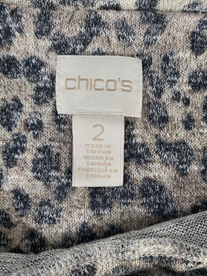 Chico's Women's Gray Metallic Animal Print Long Sleeve Knit Shirt Sz 2/M