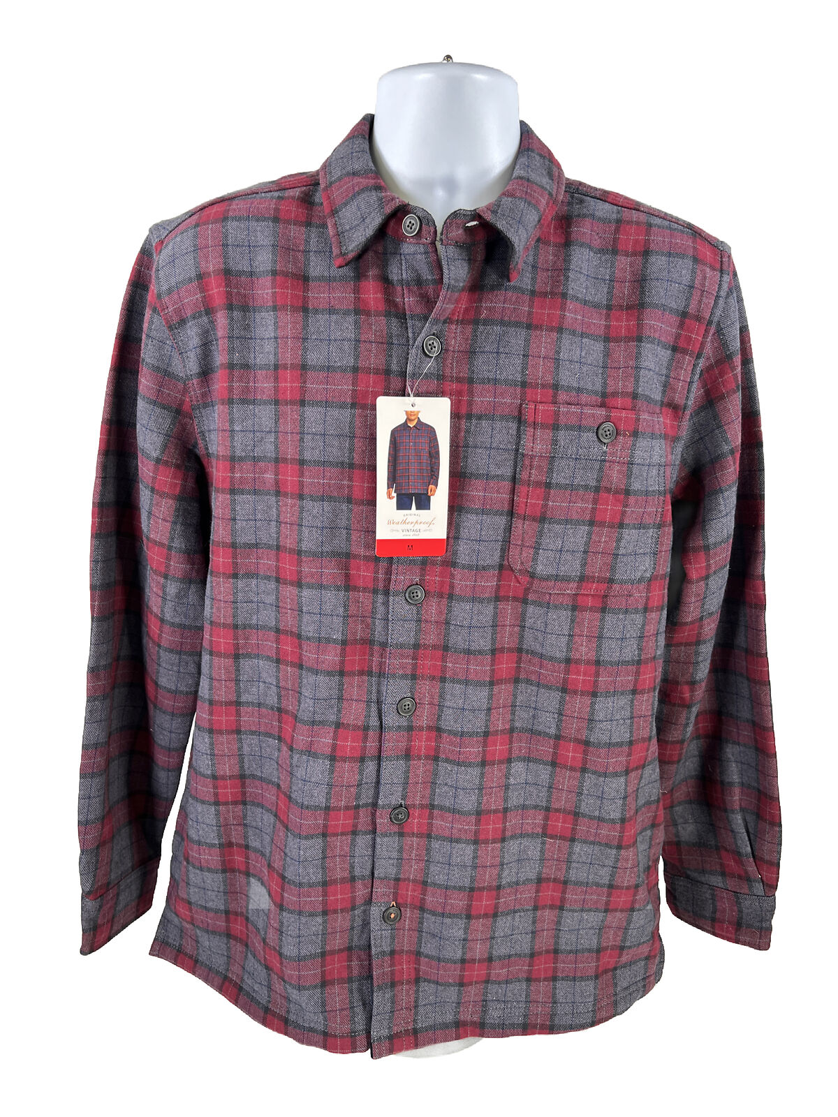 NUEVA camisa con botones y forro polar a cuadros rojo/azul resistente a la intemperie para hombre - M