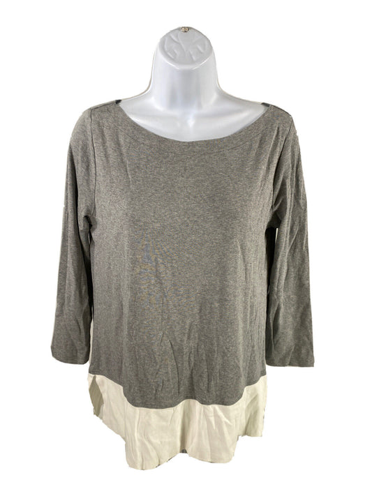LOFT Women's Gray/White Layered Long Sleeve T-Shirt - M