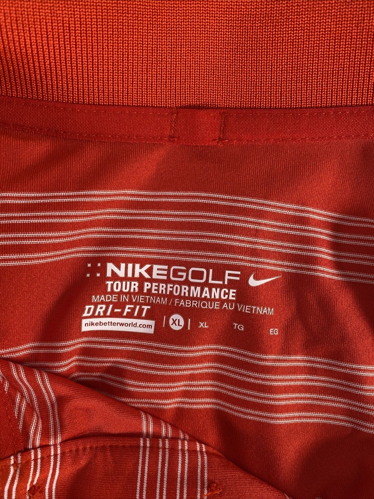 Nike Men's Red Striped Short Sleeve Dri-Fit Golf Polo Shirt - XL
