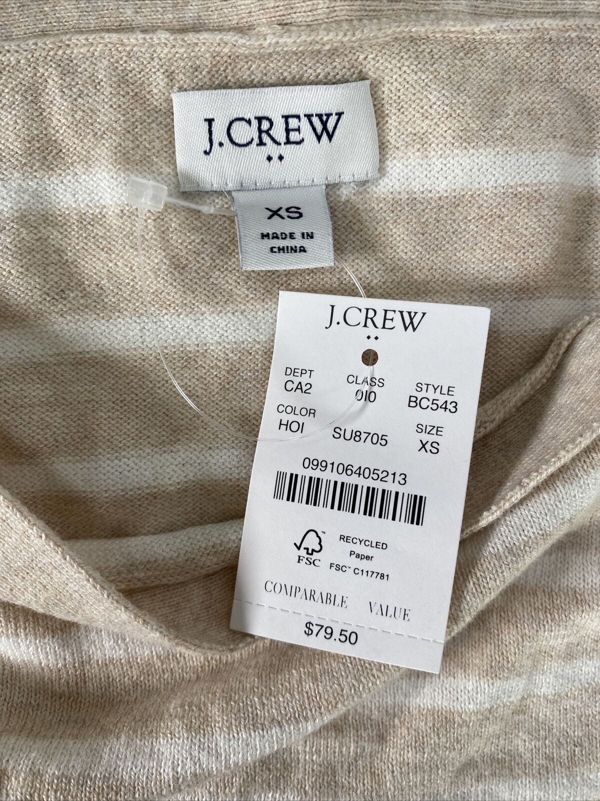 NEW J.Crew Mercantile Women's Beige Striped Boatneck Tunic Sweater - XS