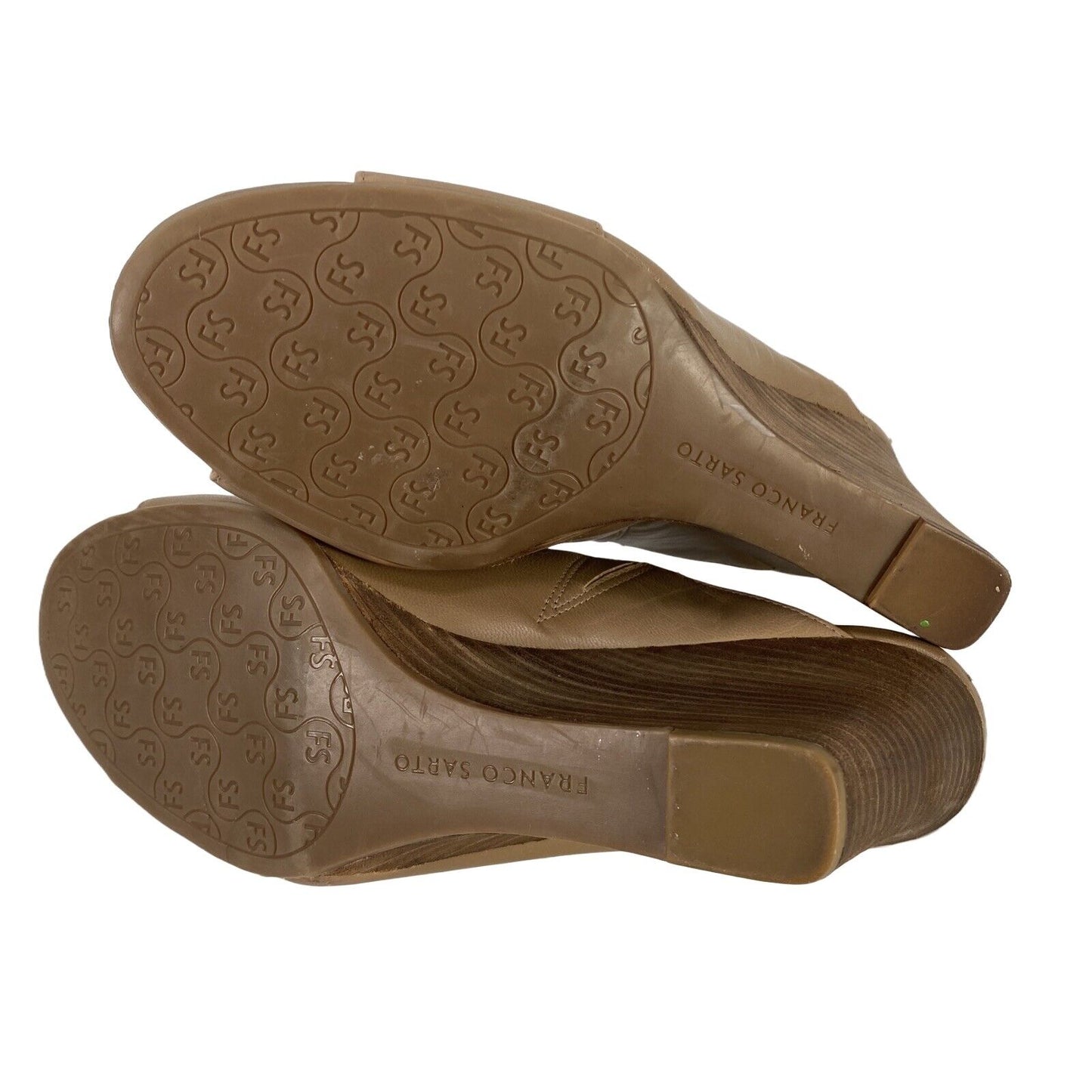 Franco Sarto Women's Beige Leather Open Toe Wedge Sandals - 11 M