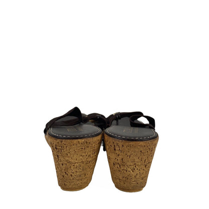 Italian Shoemakers Women's Brown Fabric Beaded Cork Wedge Sandals - 9