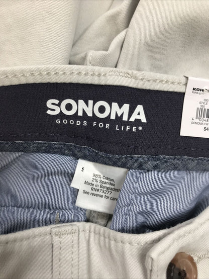 NUEVOS pantalones cortos chinos tipo chino con cintura elástica y parte delantera plana en color beige de Sonoma para hombre - 29