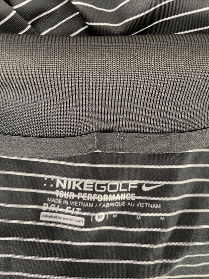 Nike Men's Black Striped Short Sleeve Dri-Fit Golf Polo Shirt - M