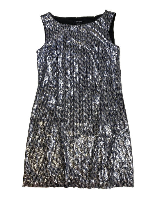White House Black Market Women's Silver/Blue Mixed Sequin Shift Dress - M