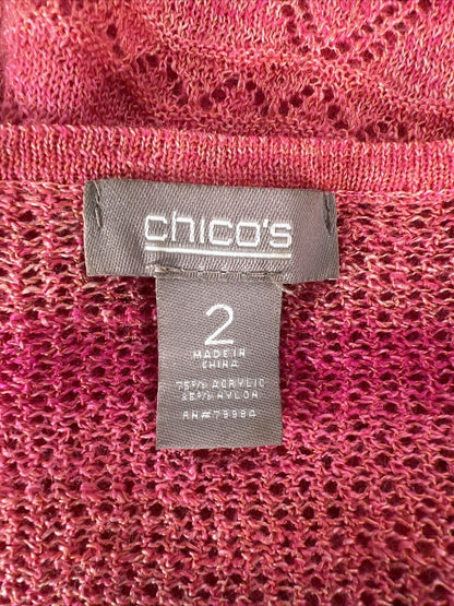 Chico's Suéter de punto transparente de manga corta rojo/naranja para mujer - 2 US L