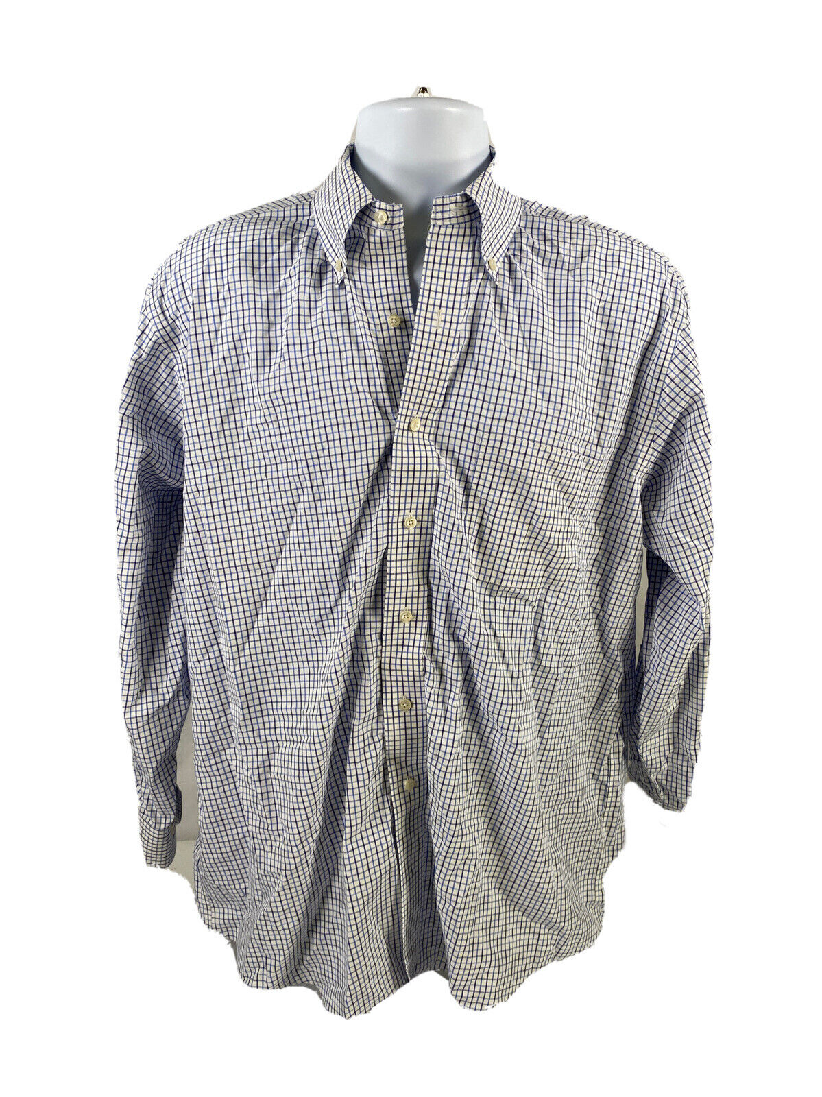 Brooks Brothers 346 Men's White/Blue Original Polo Button Up Shirt - 16.5