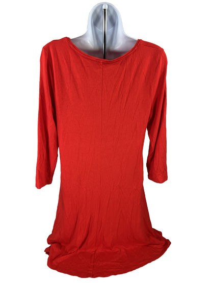 Chico's Blusa tipo túnica roja con manga 3/4 y ribete de encaje para mujer - 0/US S
