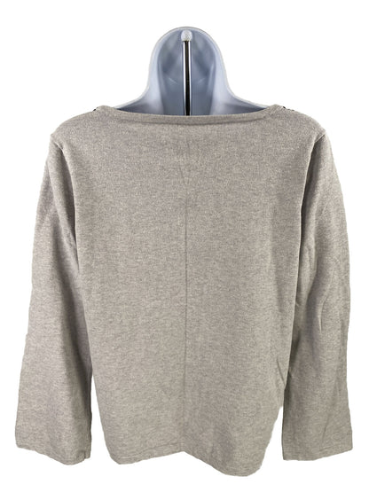 Chico's Women's Gray Beaded Neck Long Sleeve Sweater - 1/US M