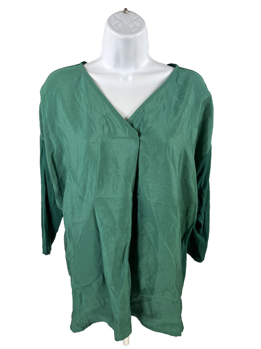 J. Jill Women's Green 3/4 Sleeve V-Neck Blouse Top - S