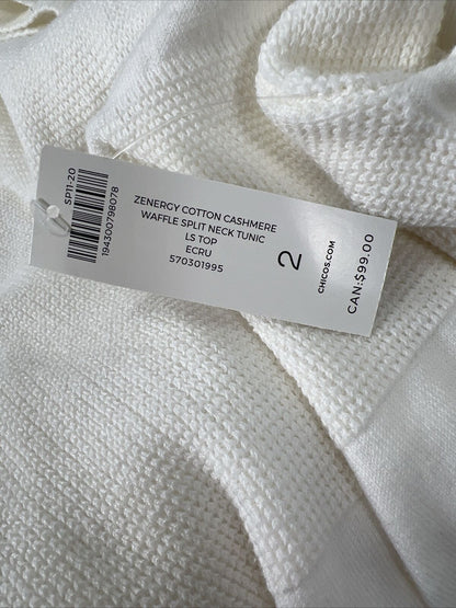 Chico's Women's White Zenergy Cotton/Cashmere Waffle Sweater - 2/US L