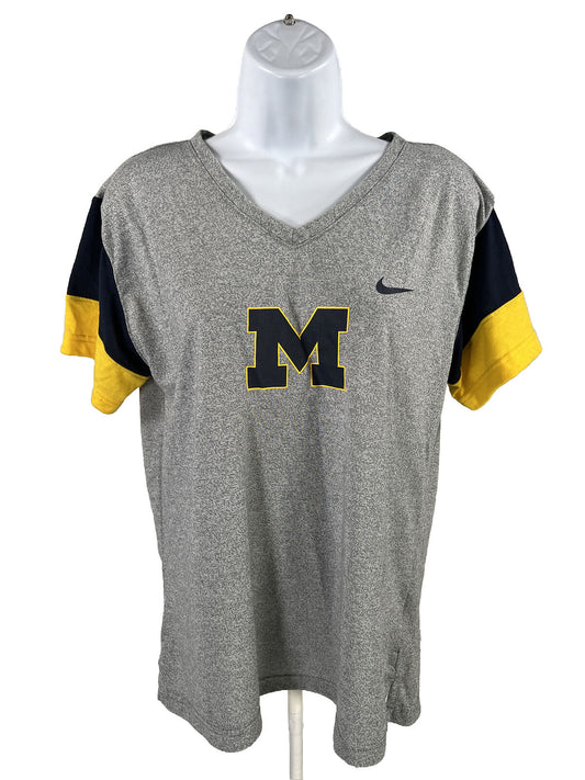 Camiseta gris de manga corta Dri-Fit de la Universidad de Michigan para mujer Nike - L