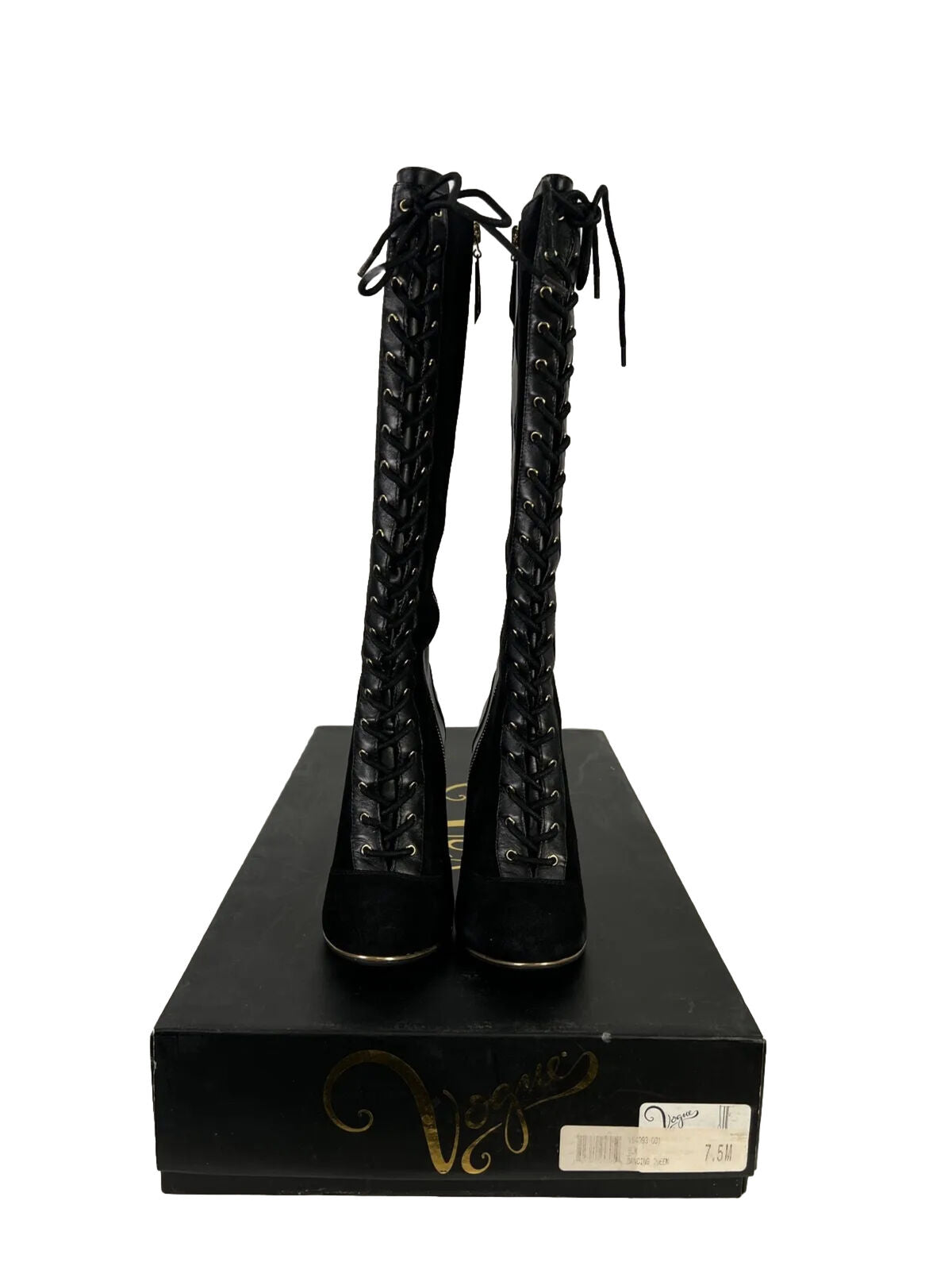 NUEVAS botas con cordones hasta la rodilla Dancing Queen de gamuza negra para mujer de Vogue - 7.5