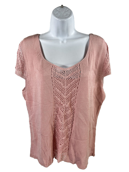 NEW Sigrid Olsen Women's Pink Sleeveless Lace Accent Lined Knit Top - XL