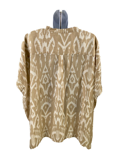 NEW Chico's Women's Beige/White All Over Ikat Button Up Blouse - S/M