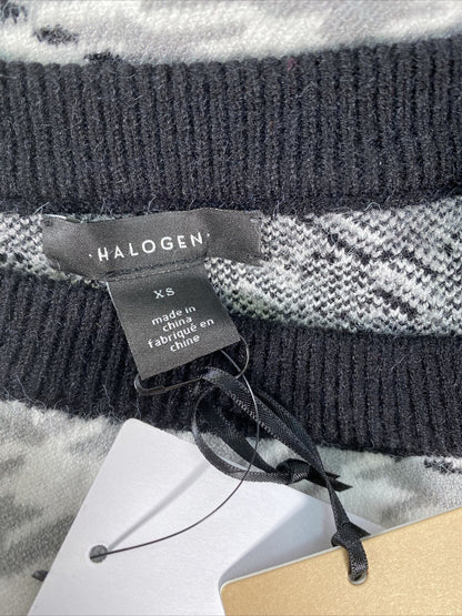 NEW Halogen Women's White/Gray Houndstooth Pullover Sweater Sz XS