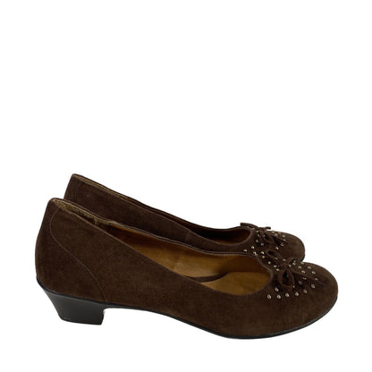 Euro Soft Zapatos de tacón bajo sin cordones de gamuza marrón para mujer - 8.5