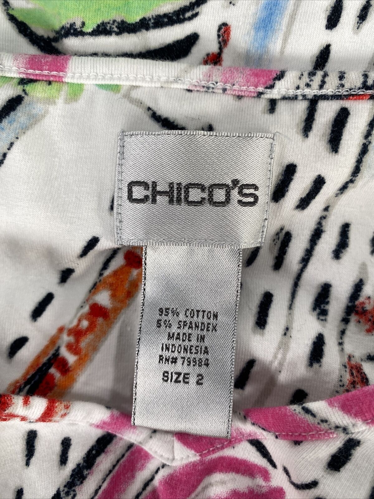 Chico's Women's Multi-Color Short Sleeve V-Neck Cotton T-Shirt - 2/US L