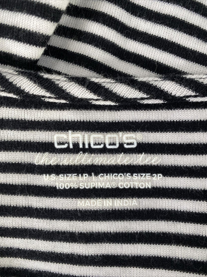 Chico's Womens Black Striped 3/4 Sleeve Ultimate Tee Shirt -Petite 2/US L