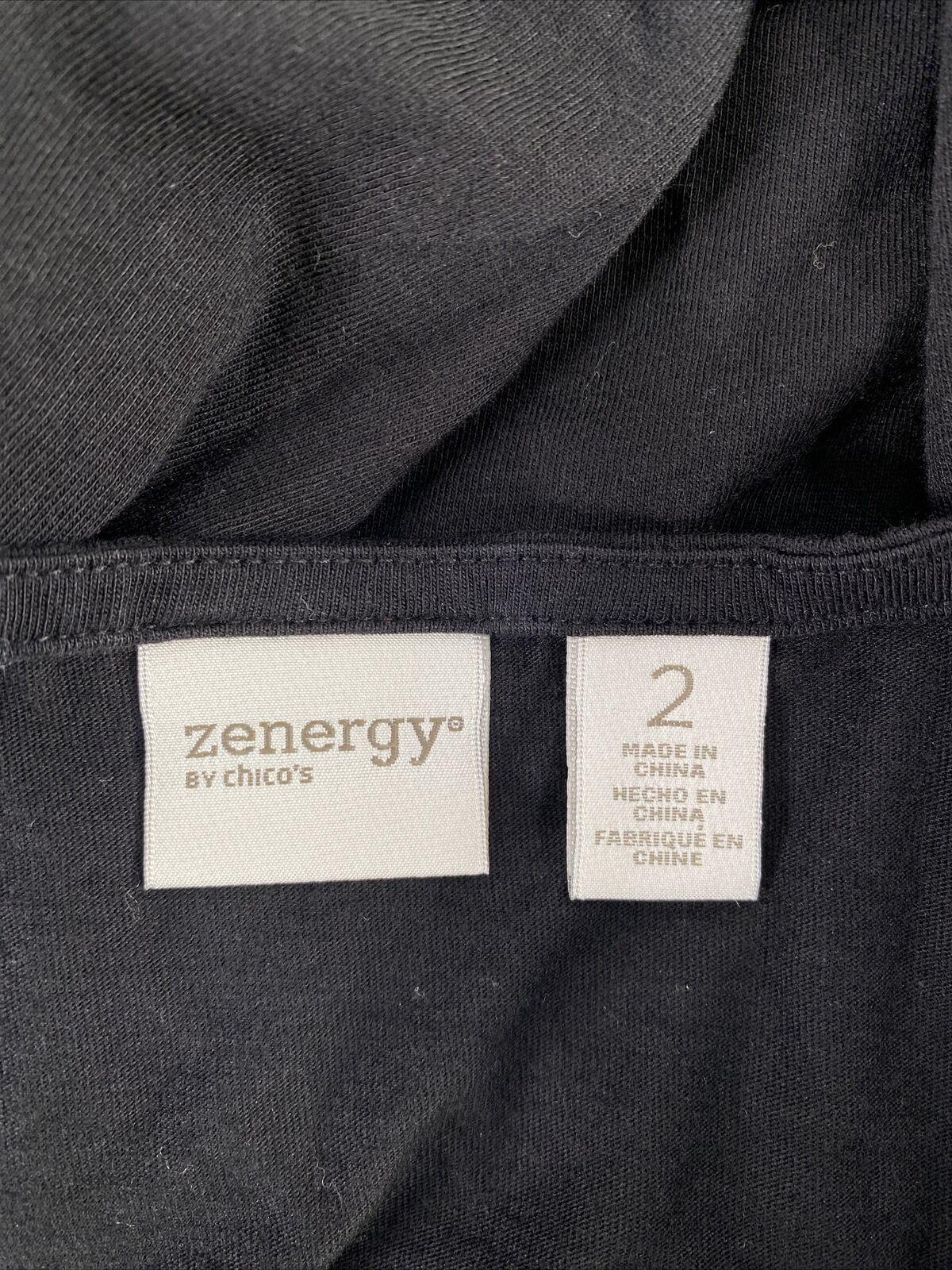 Zenergy by Chico's Women's Black Rhinestone 3/4 Sleeve T-Shirt - 2/L
