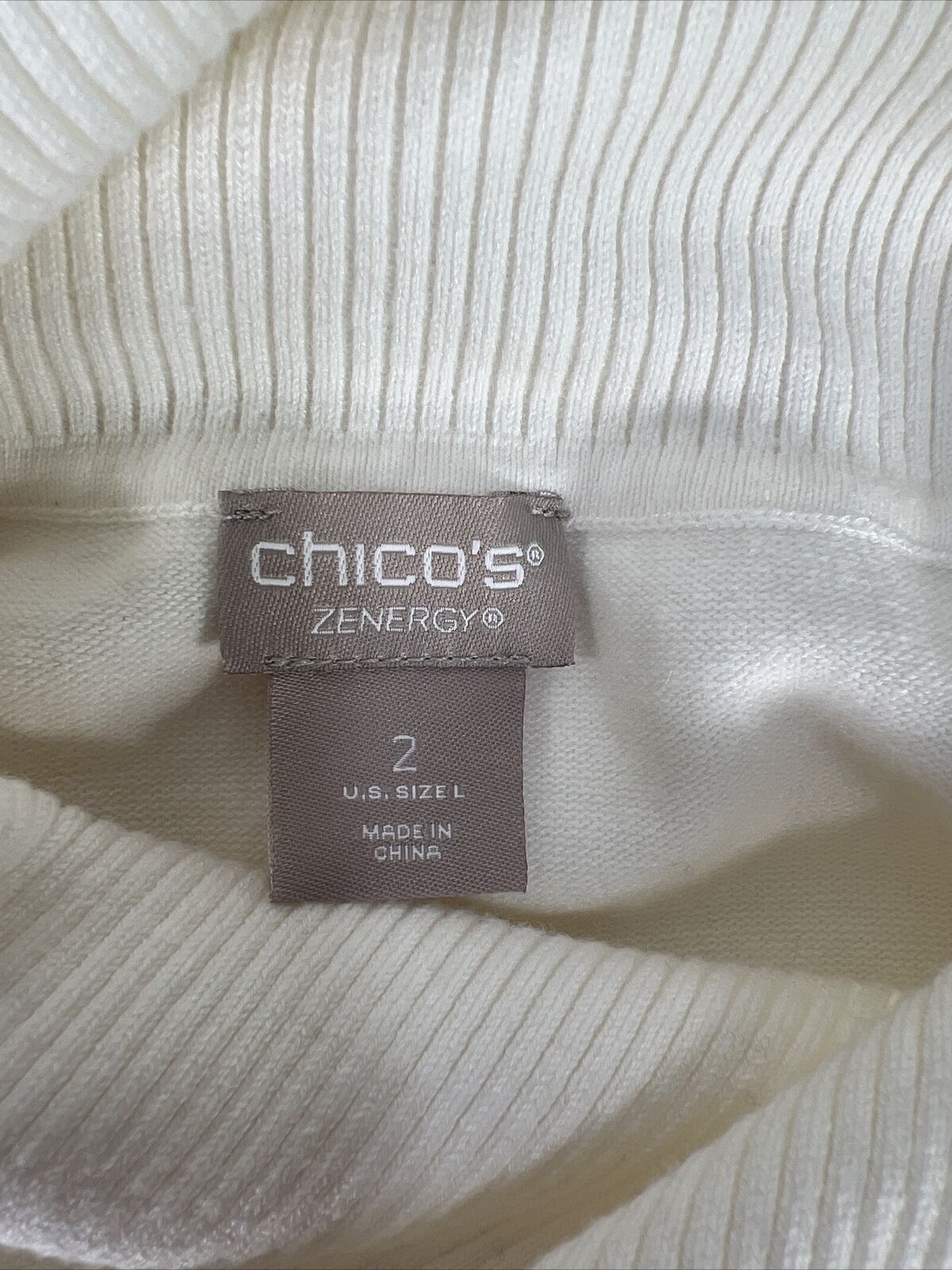 Chico's Women's White Zenergy Cotton/Cashmere Waffle Sweater - 2/US L