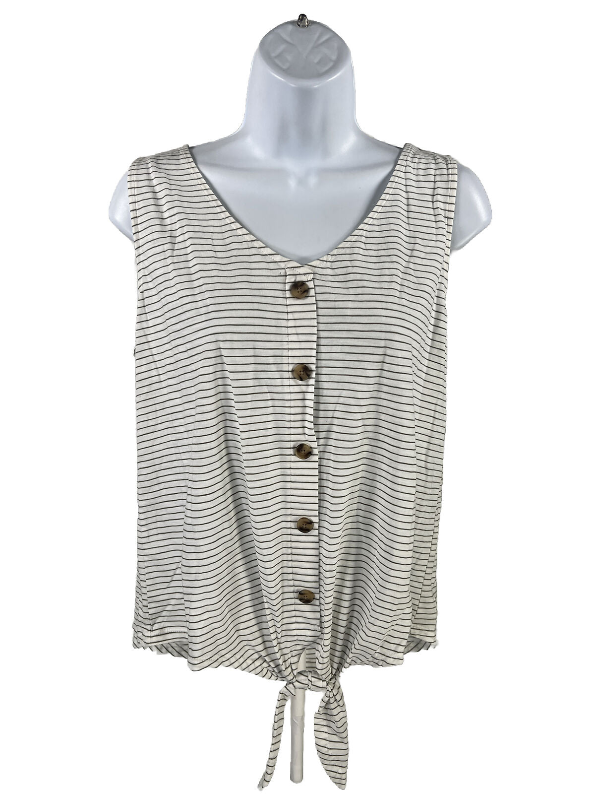 NEW LOFT Women's White Striped Sleeveless Button Up Top - Petite L
