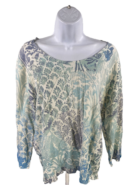 NEW Sigrid Olsen Women's Blue Tie Dye Floral 3/4 Sleeve Sweater - XL