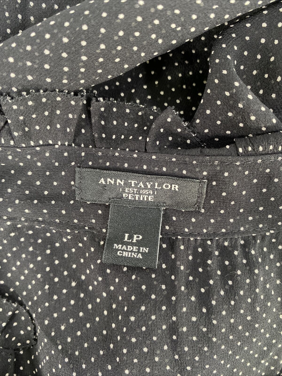 Ann Taylor Women's Black Polka Dot Sheer Button Up Blouse Top - Petite LP