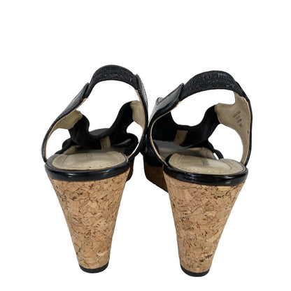Adrienne Vittadini Women's Black Cork Wedge Slingback Wedge Sandals - 9