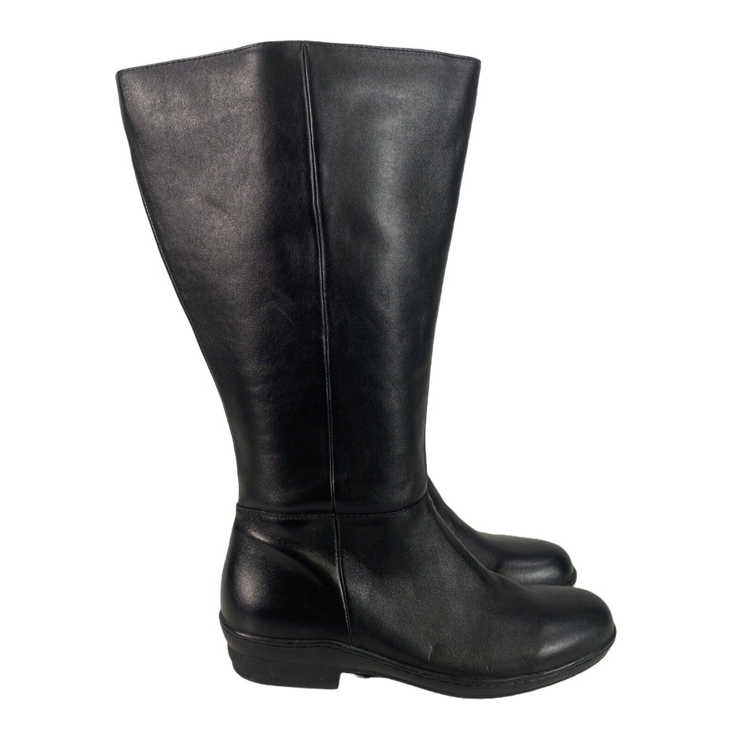 David Tate Women's Black Leather Mid Calf Full Zip Riding Boots - 7.5M