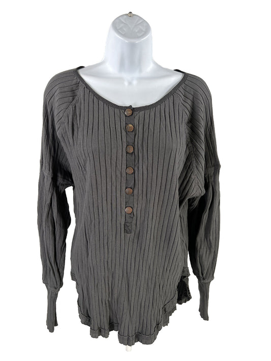 Free People Movement Women's Gray Pleated Long Sleeve Shirt - S