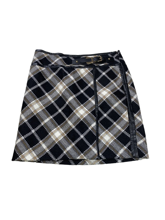 White House Black Market Women's Black Plaid Faux Wrap Short Skirt - 2