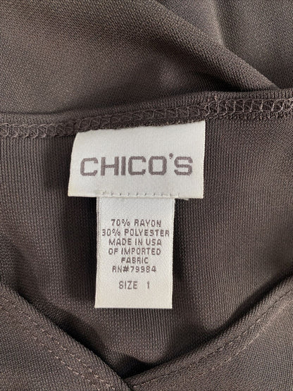 Chico's Blusa de manga 3/4 con cuello en V transparente marrón para mujer -1/US M