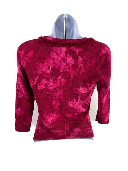 White House Black Market Women's Pink 3/4 Sleeve Cardigan Sweater - XS