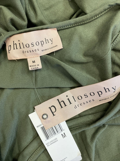NUEVO Vestido largo elástico sin mangas de color verde oscuro para mujer Philosophy - M
