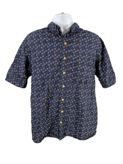 Duluth Trading Men's Blue/Red Star Short Sleeve Button Up Shirt - L Tall