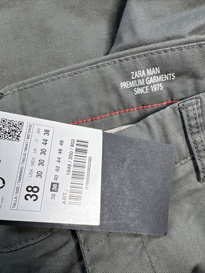 NUEVO Pantalón chino ajustado de la colección básica gris de Zara para hombre - 30