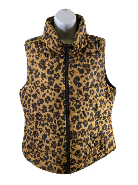 Gap Women's Brown Animal Print Upcycled Puffer Full Zip Vest - L