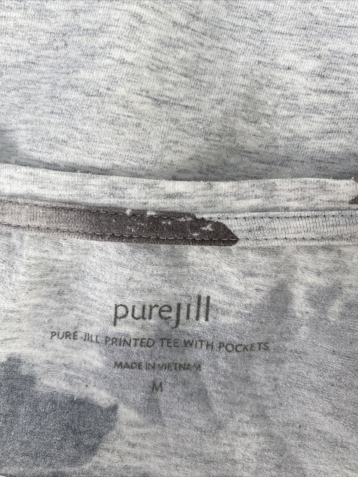 Pure J. Jill Women's Gray Floral Printed Long Sleeve Tee T-Shirt - M