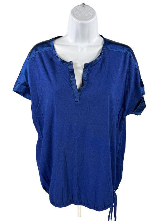 Chico's Camiseta azul de manga corta con cuello en V y detalles de satén para mujer - 2/L