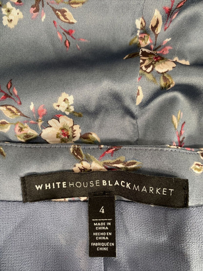 White House Black Market Women's Blue Single Pleat V-Neck Shell Blouse -4
