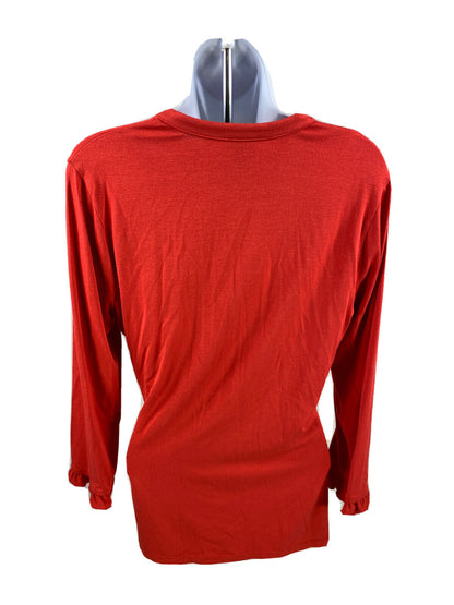 Ann Taylor Women's Red Ruffle Wrap Front V-Neck Blouse - M