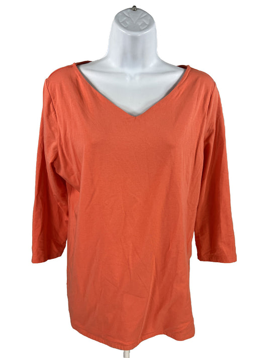 Chico's Women's Orange 3/4 Sleeve V-Neck Ultimate T-Shirt - 1/M