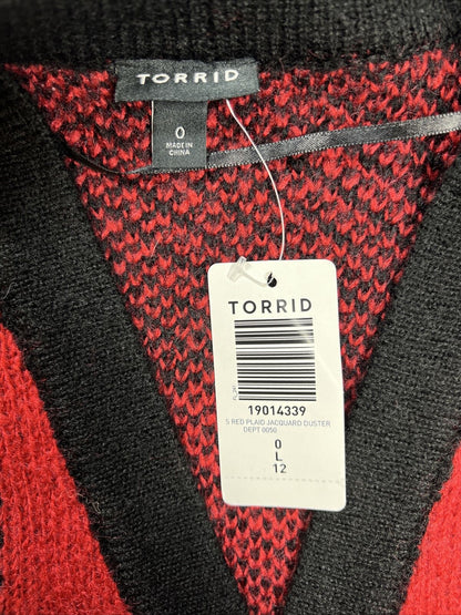 Torrid Suéter tipo cárdigan de punto largo rojo y negro para mujer - Plus 0X