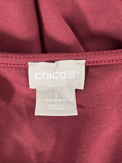 Chico's Women's Burgundy V-Neck Long Sleeve Blouse - 1/ US M
